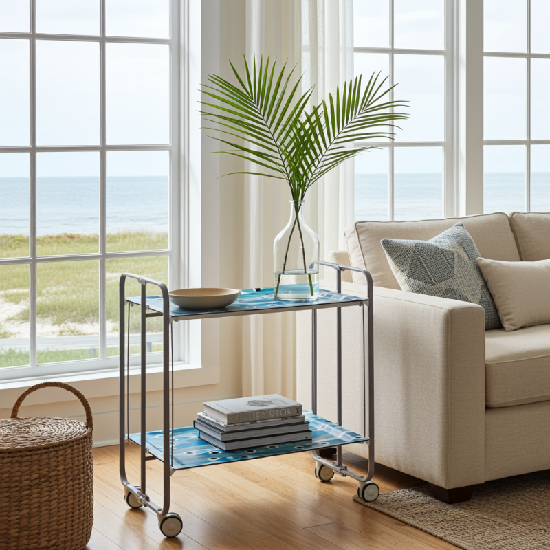 Desserte pliante 2 niveaux avec roulettes – structure gris aluminium, bauhaus Don Hierro - Mathon - 2