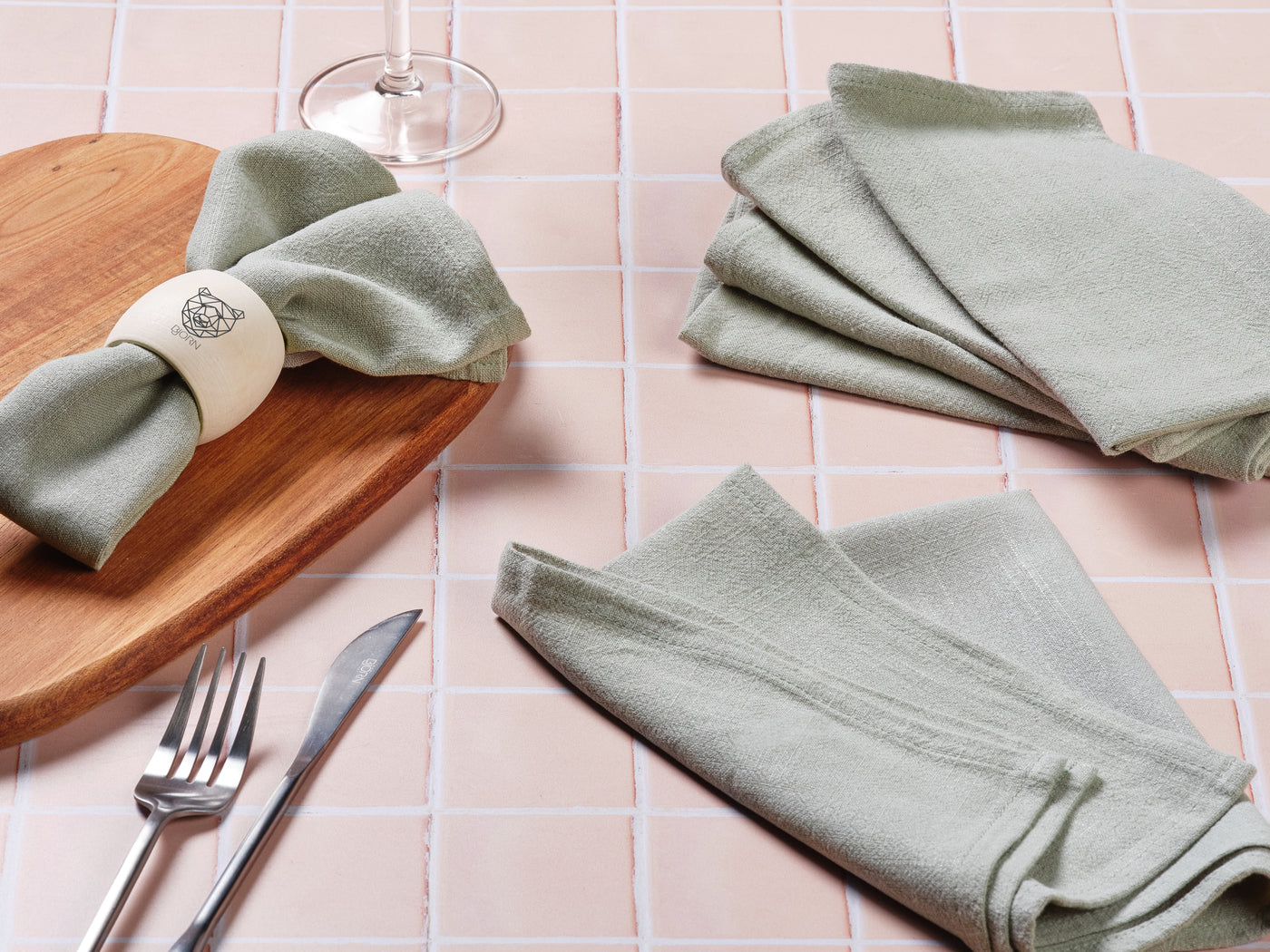 Serviette de table - 6 pièces - Lin et coton vert pâle Björn - Mathon - 2