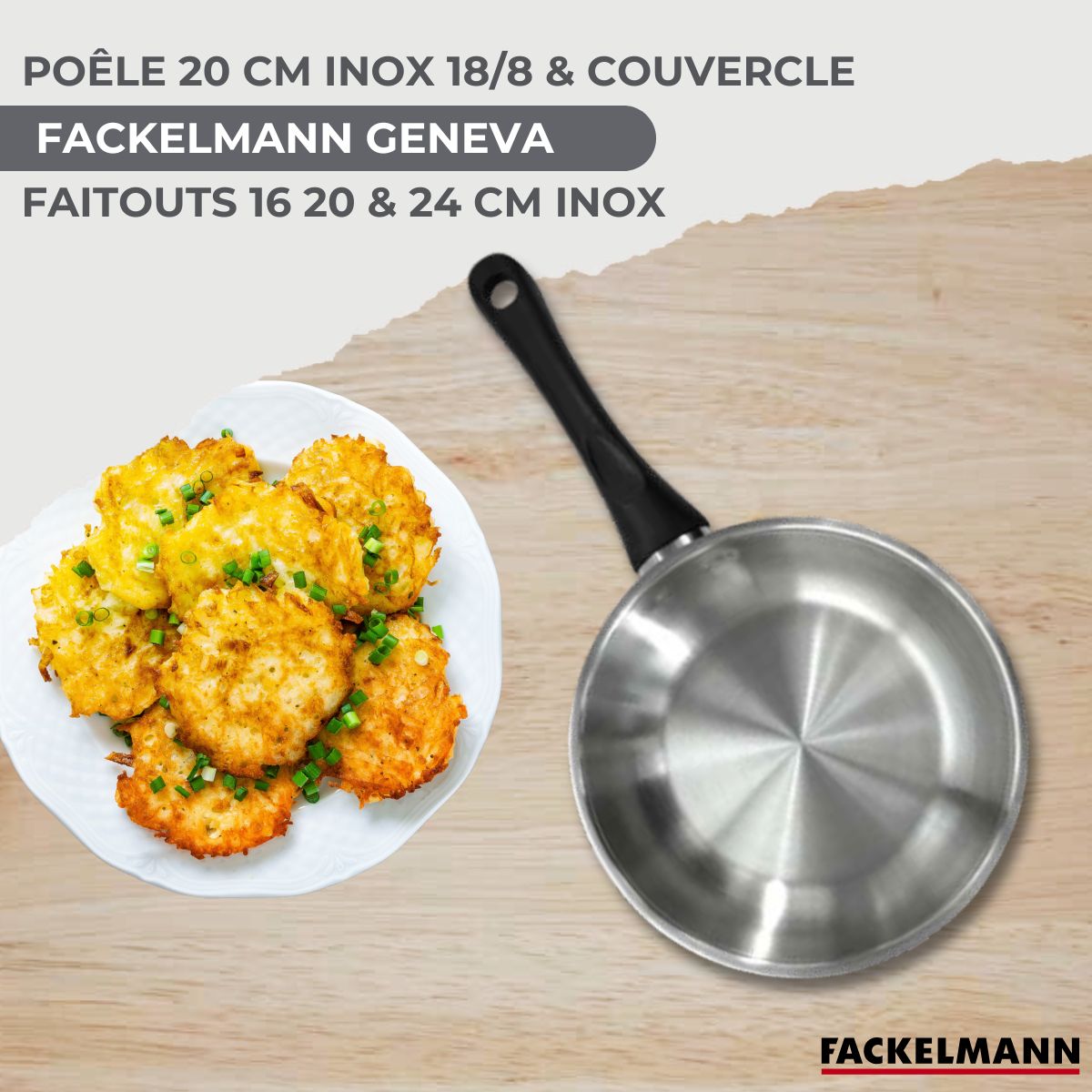 Set de 1 poêle 20 cm inox, couvercle verre, 3 faitouts inox 16, 20 et 24 cm et 6 ustensiles inox  Geneva Fackelmann - Mathon - 2