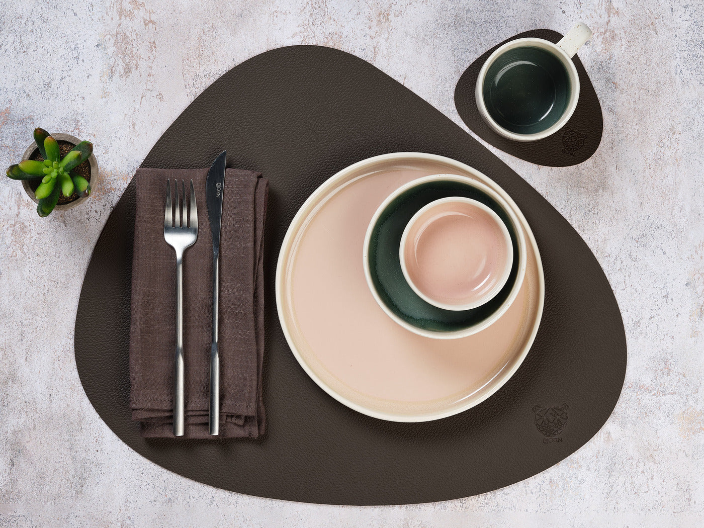 Serviette de table - 6 pièces - Lin et coton chocolat Björn - Mathon - 6