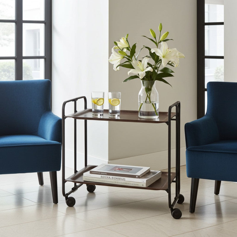 Desserte pliante 2 niveaux avec roulettes – structure noire, bauhaus Don Hierro - Mathon - 3