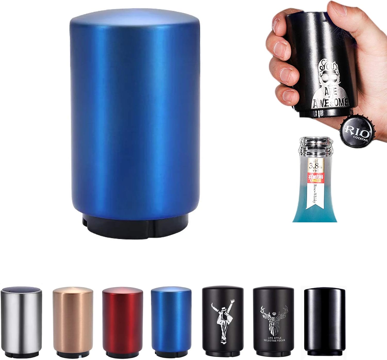 Décapsuleur Automatique Bleu en Acier et Plastique Vendos85 - Mathon