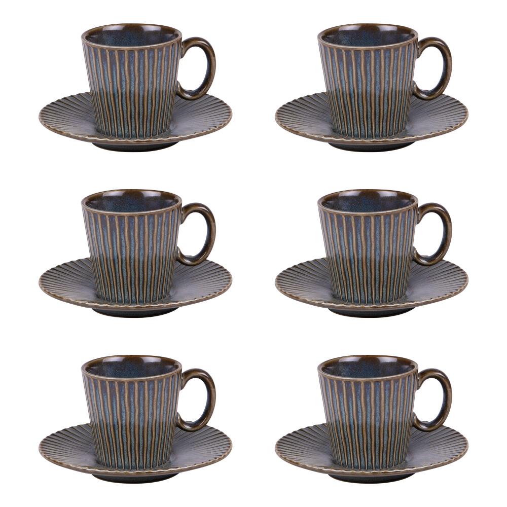 Coffret de 6 tasses à café avec sous tasses Liv bleu 9 cl Table passion - Mathon - 1