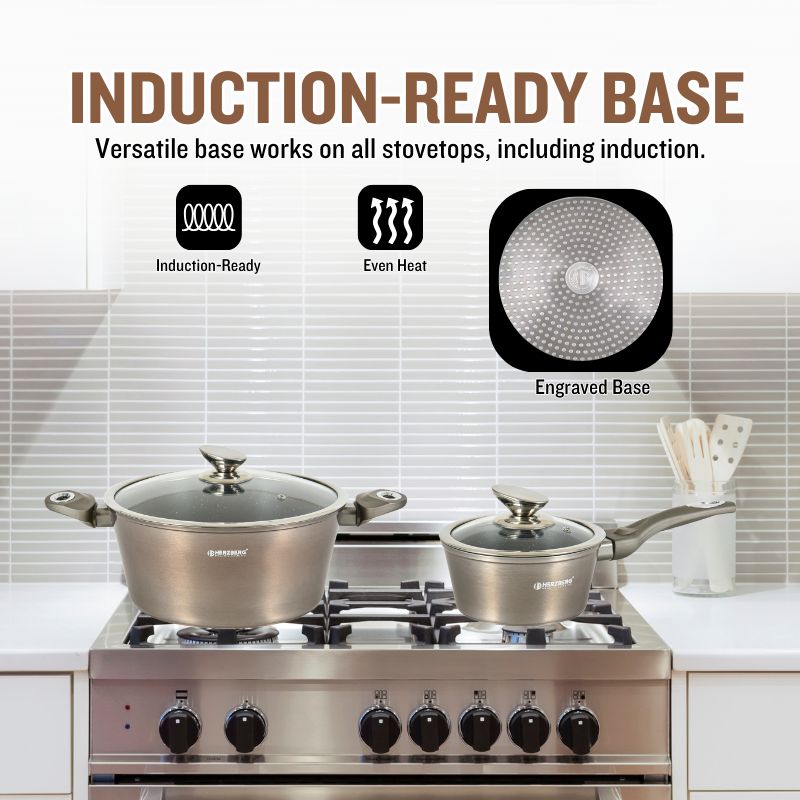 Batterie de cuisine 15 pièces avec revêtement en marbre Carbone Herzberg HGMETCR15-CAR Herzberg - Mathon - 6