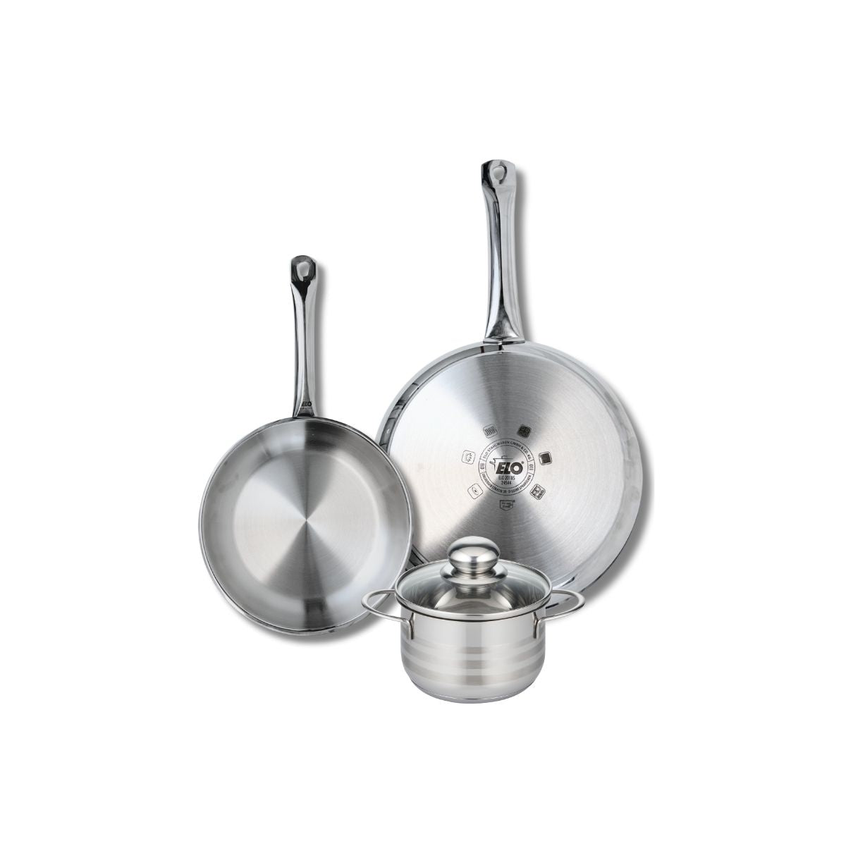 Ensemble de 2 Poêles de cuisson 24 et 28 cm et 1 faitout 14 cm  Profi Brillant Elo - Mathon - 1