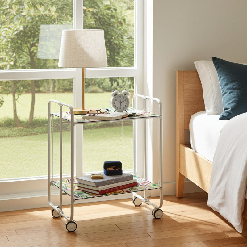 Desserte pliante 2 niveaux avec roulettes – structure blanche, bauhaus Don Hierro - Mathon - 4