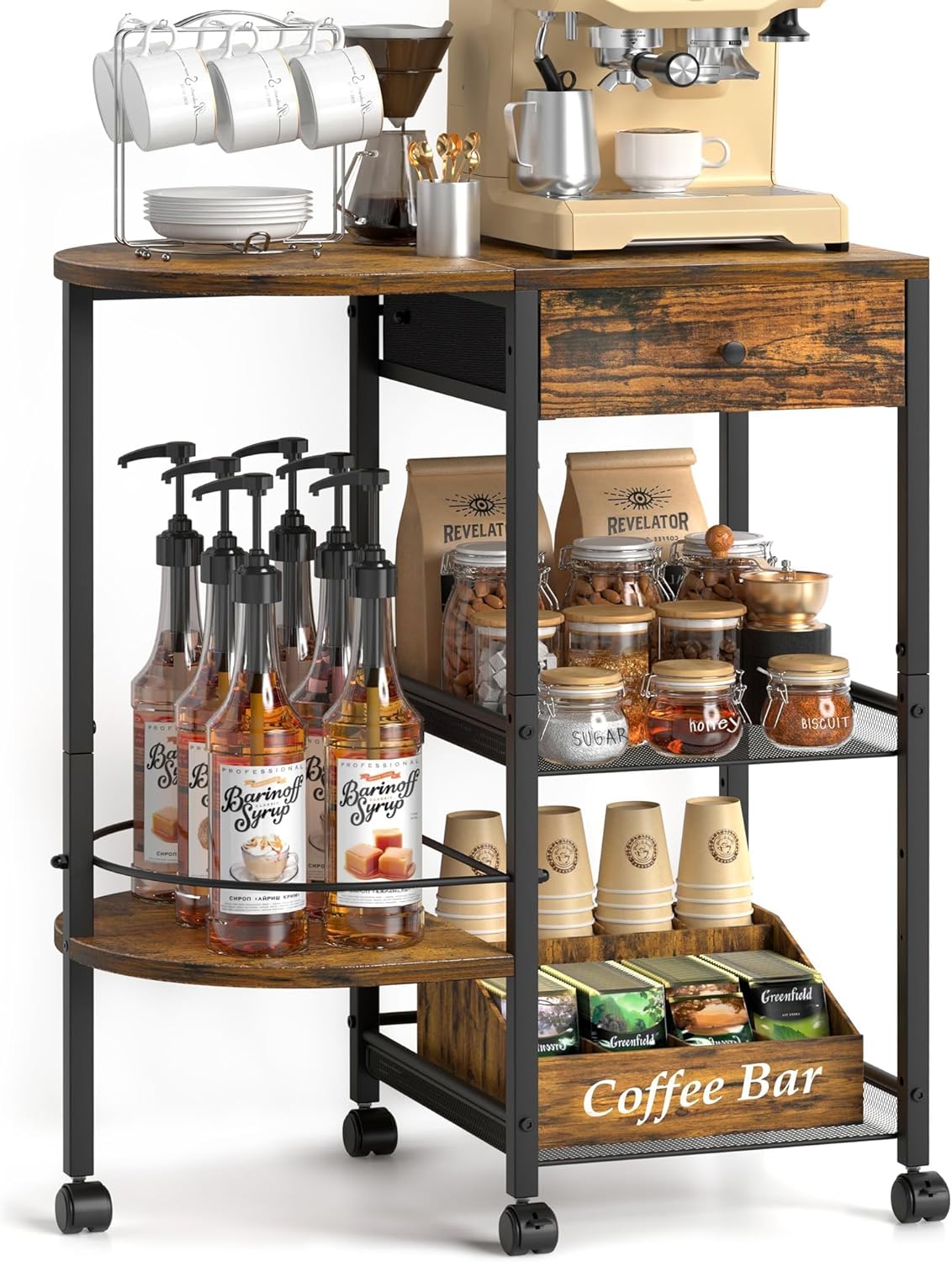 Chariot bar à café bois vintage avec roulettes Vendos85 - Mathon