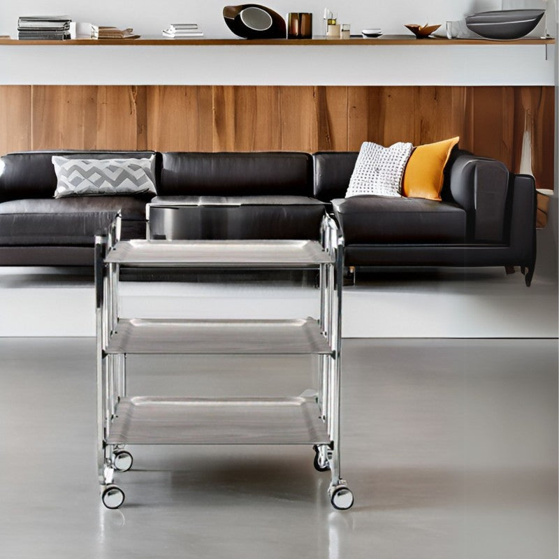 Desserte pliante 3 niveaux avec roulettes – structure chromée, bauhaus Don Hierro - Mathon - 2
