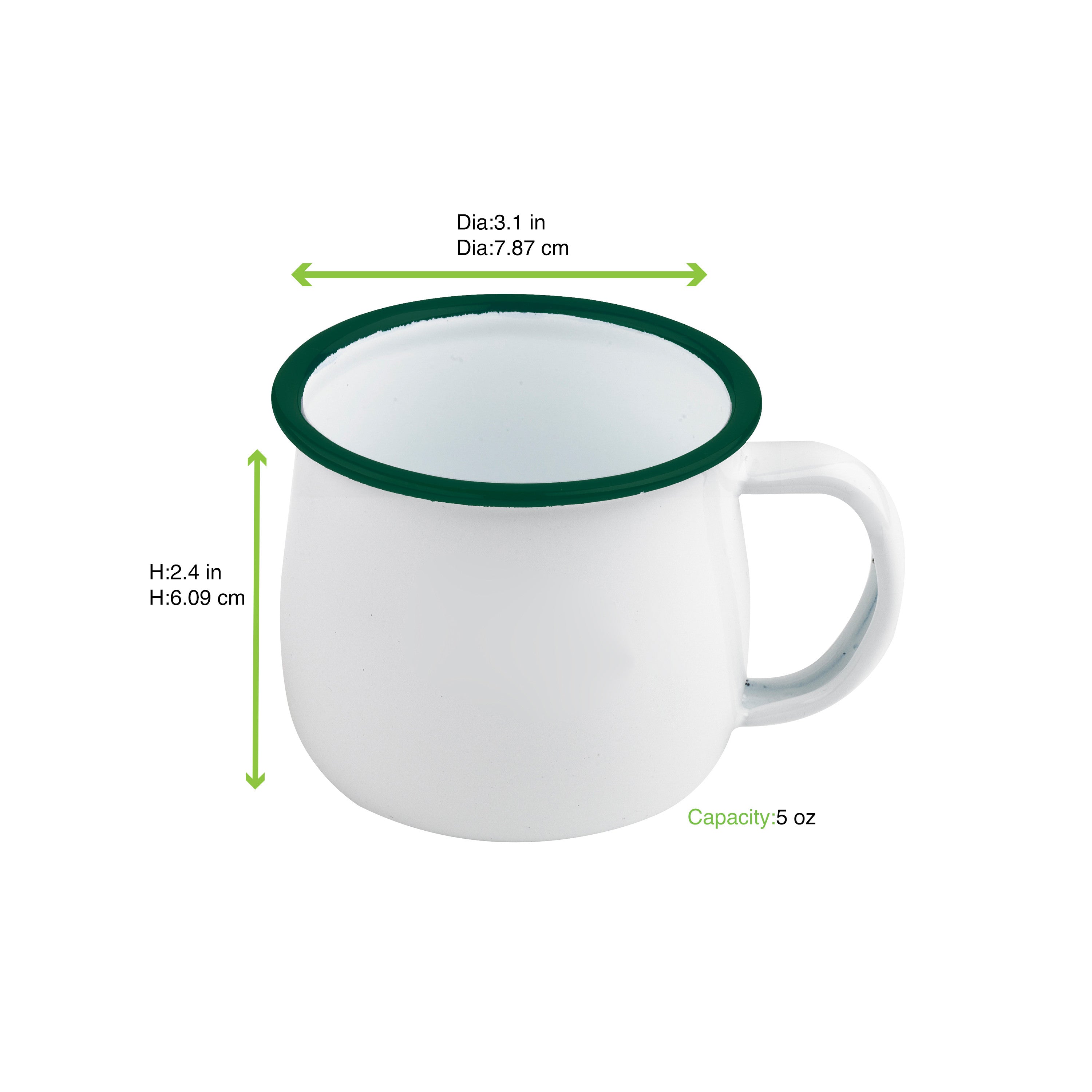 12Pcs - Mug Enamel blanc en acier émaillé à bord vert   H60mm 150ml FirstPack - Mathon - 2