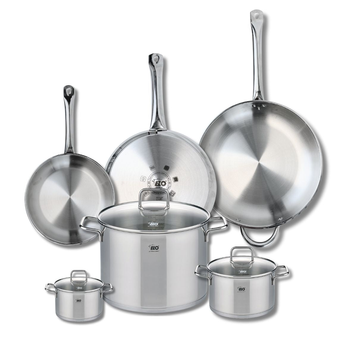 Ensemble de 3 Poêles de cuisson 24, 28 et 32 cm et 3 faitouts 12, 16 et 26 cm  Profi Citrin Elo - Mathon - 1