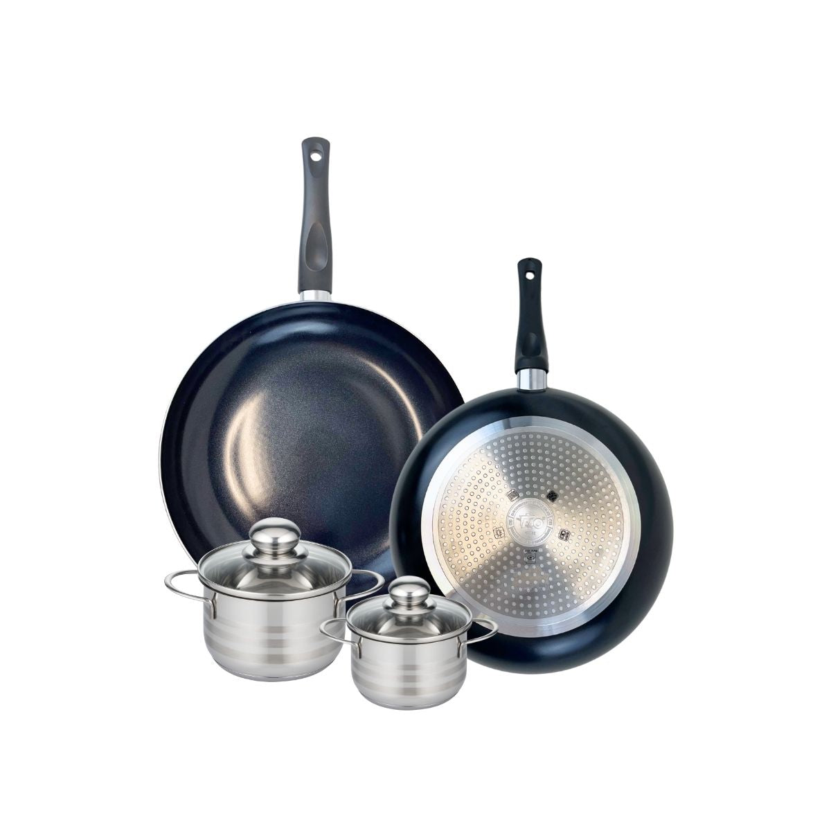 Ensemble de 2 Poêles de cuisson 28 et 32 cm et 2 faitouts 12 et 14 cm  Prima Brillant Elo - Mathon - 1