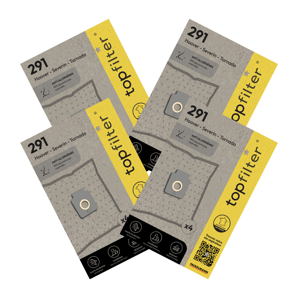 Lot de 4 packs de 4 sacs aspirateur 64291 pour Hoover TopFilter Premium TopFilter - Mathon - 1