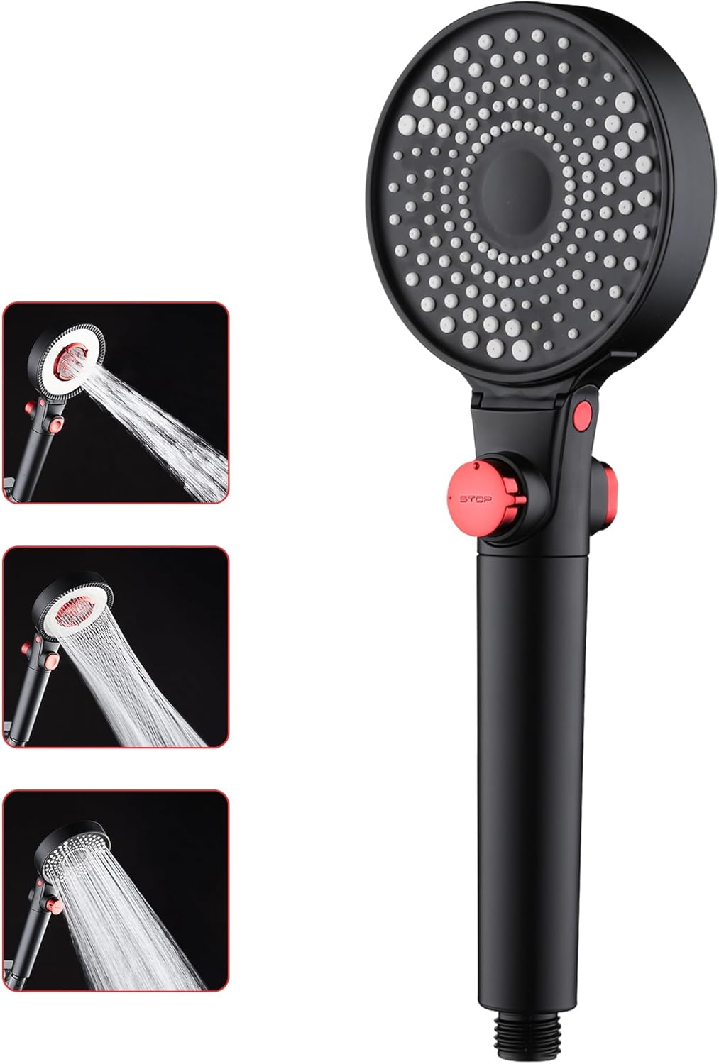 Pomme de douche ronde noire haute pression 3 modes Vendos85 - Mathon