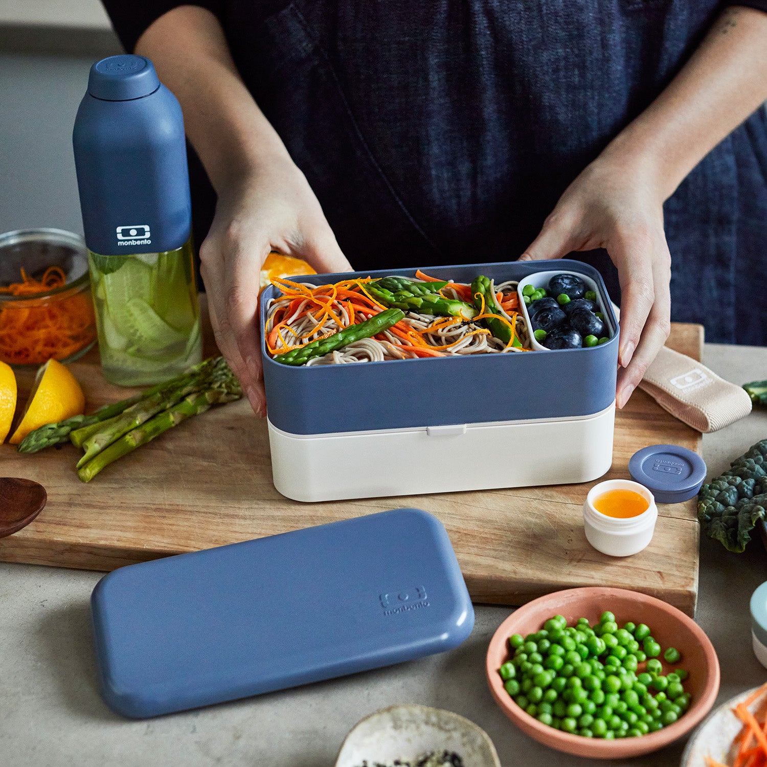 Lunch box 2 compartiments Original 1L Made in France bleu Natural / rose Moka Monbento - Mathon - 6