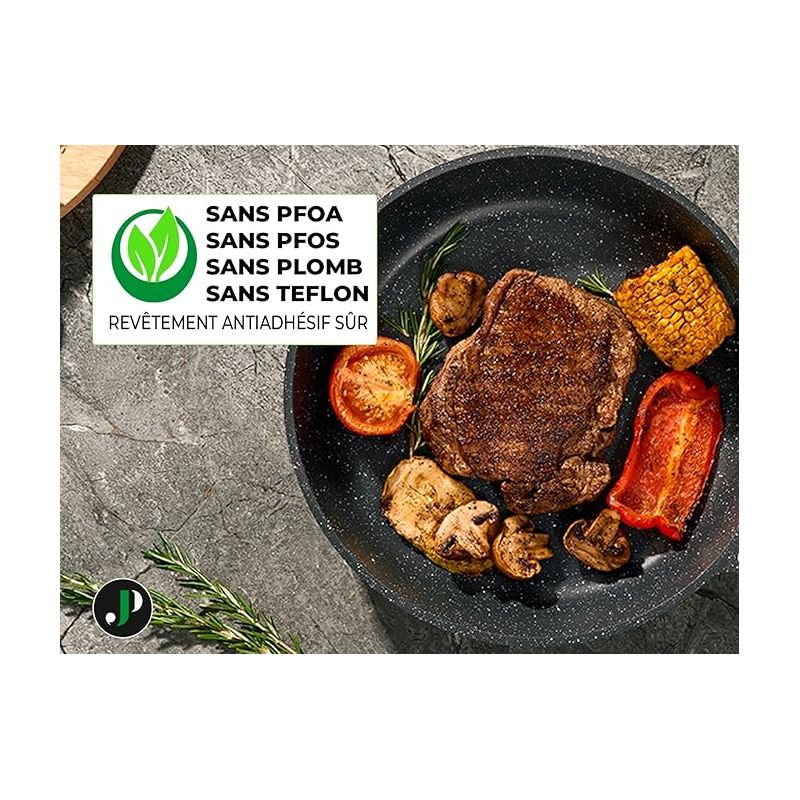Batterie de cuisine 10 pièces avec cuiseur à vapeur Antiadhésif en Granit noir Just perfecto JL-30 Just Perfecto - Mathon - 5