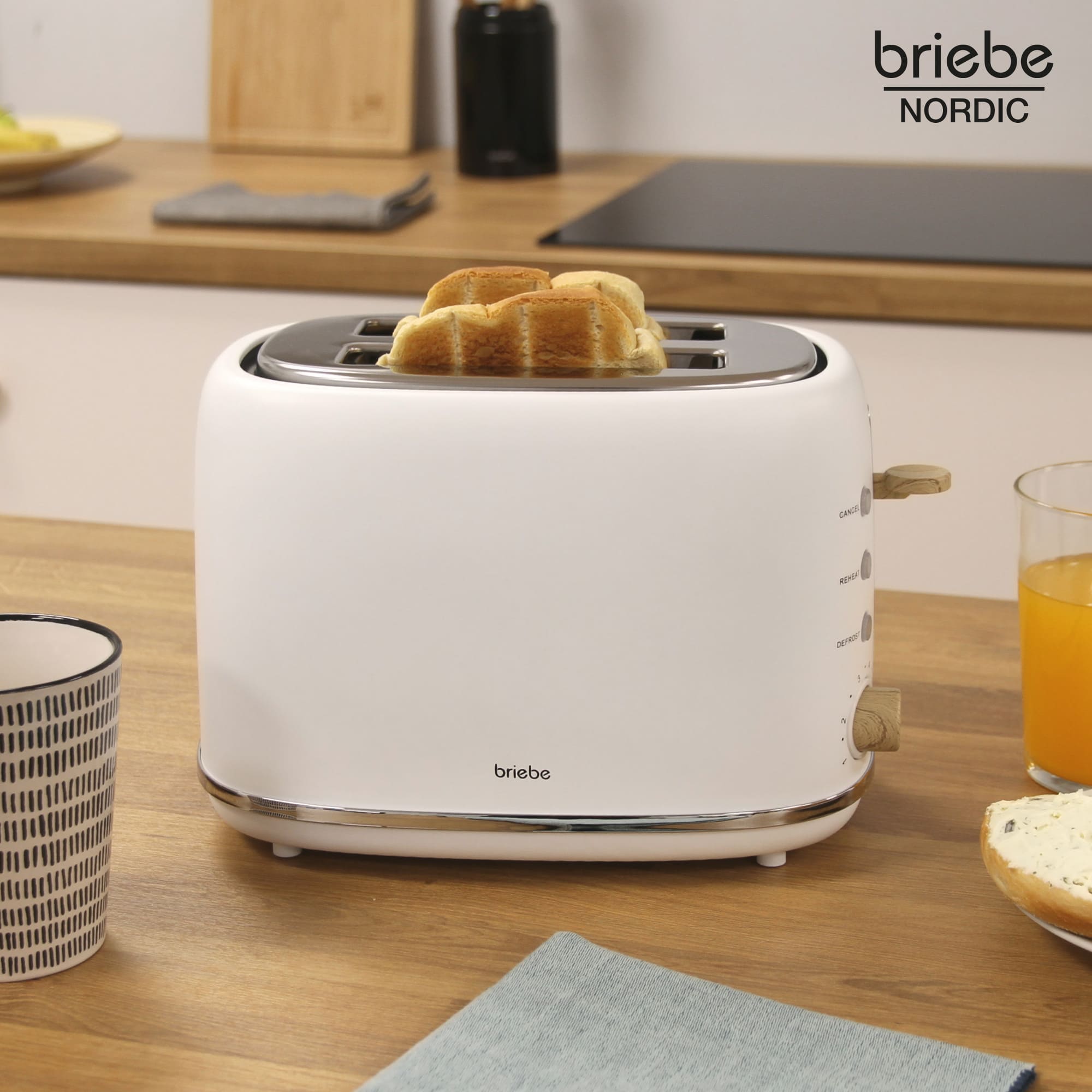 Nordic Grille Pain 2 Fentes, Tranches Larges, 6 Niveaux de Dorage, Décongélation 870 Blanc TA1166WHT - Mathon - 2