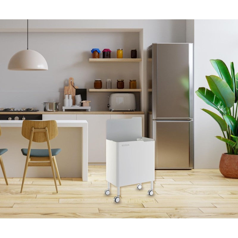 Poubelle cuisine fonctionnelle et élégante, 2 x 20 litres, ECOBOX NOA, Blanc-Gris Don Hierro - Mathon - 8