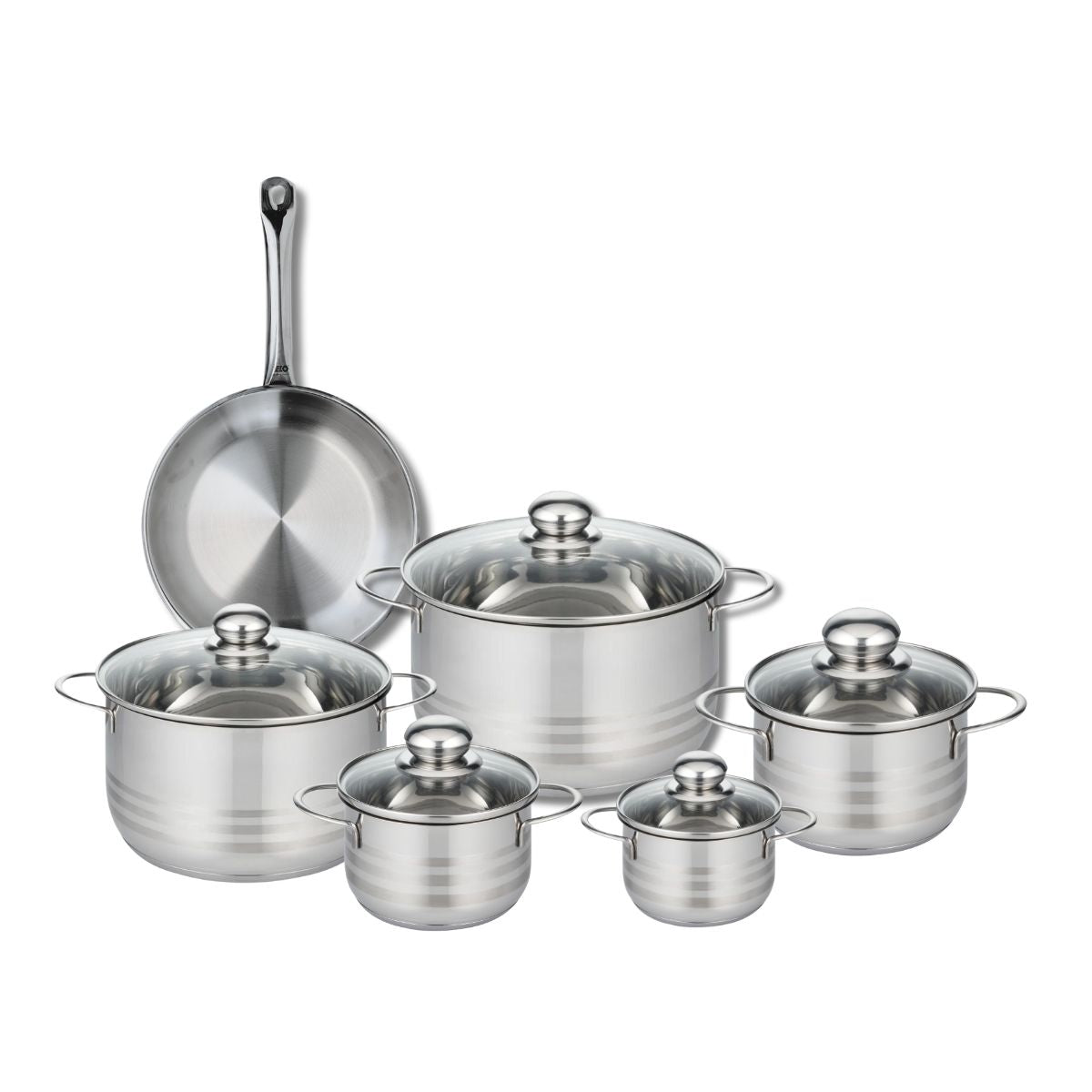 Ensemble de 1 Poêle de cuisson 24 cm et 5 faitouts 12, 14, 16, 20 et 24 cm  Profi Brillant Elo - Mathon - 1