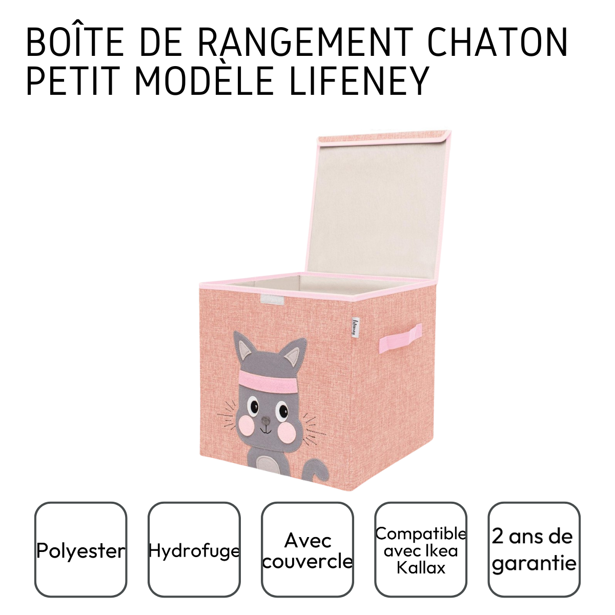 Boîte de rangement en tissu pour enfant "chat" avec couvercle, compatible Ikea Kallax Lifeney Fackelmann - Mathon - 4
