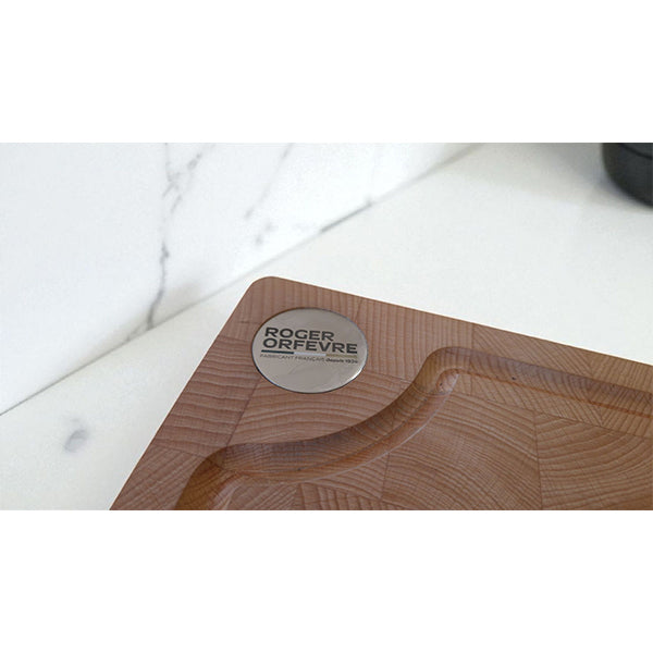 Planche à découper en bois debout hêtre avec rigole et poignée usinée 39,3 x 28,9 cm Roger Orfèvre - Mathon - 4