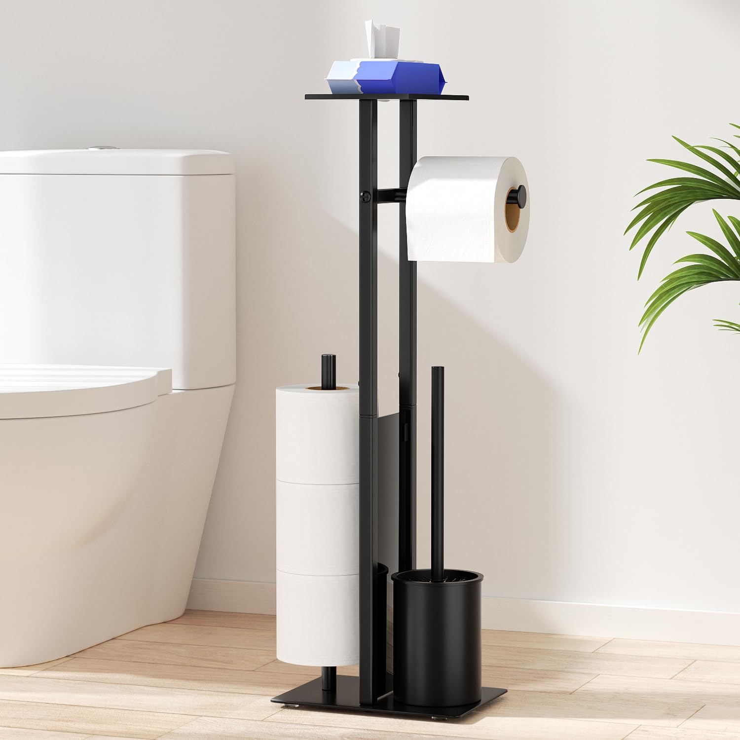 Porte-Papier Toilette Autonome avec Brosse – Noir Vendos85 - Mathon