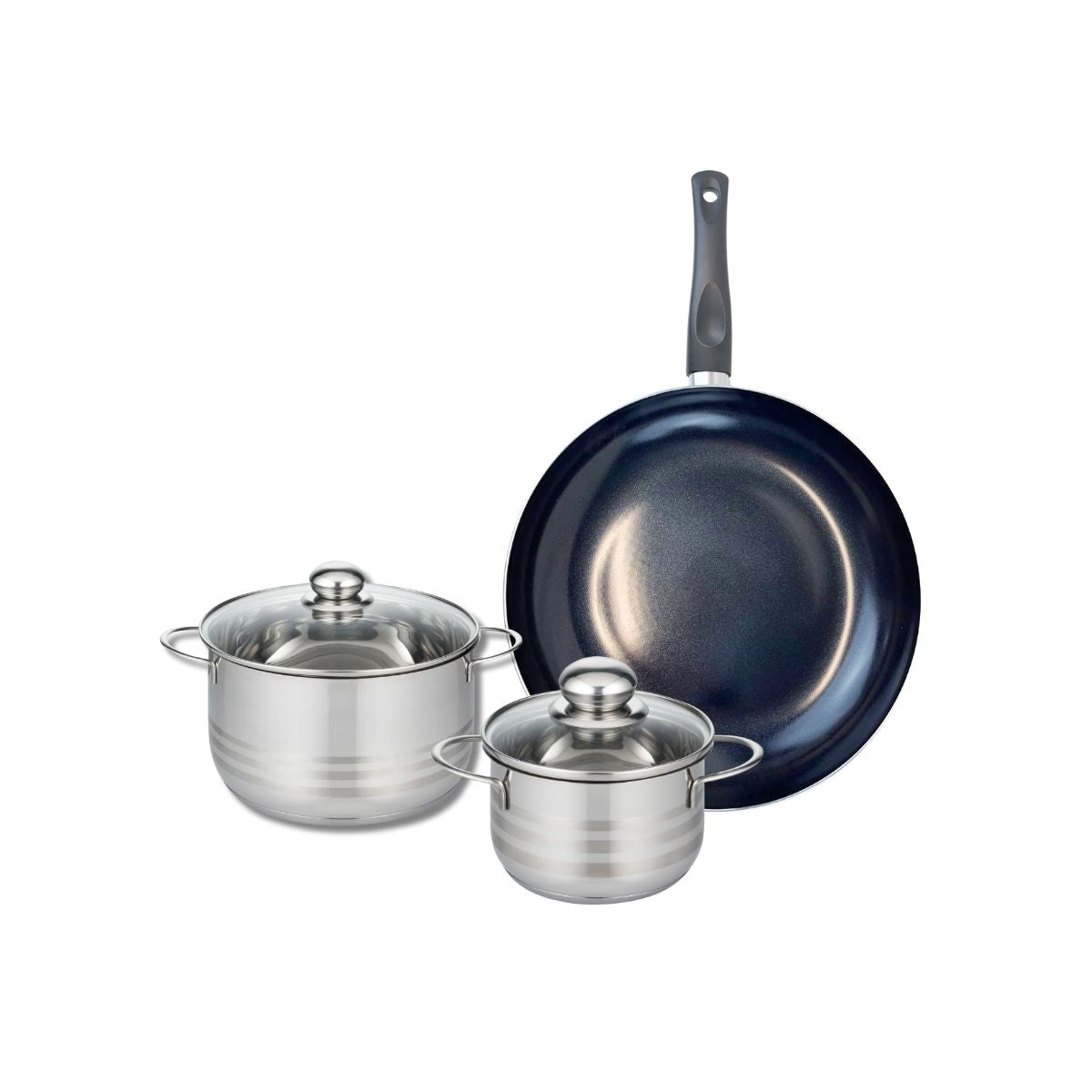 Ensemble de 1 Poêle de cuisson 32 cm et 2 faitouts 16 et 20 cm  Prima Brillant Elo - Mathon - 1