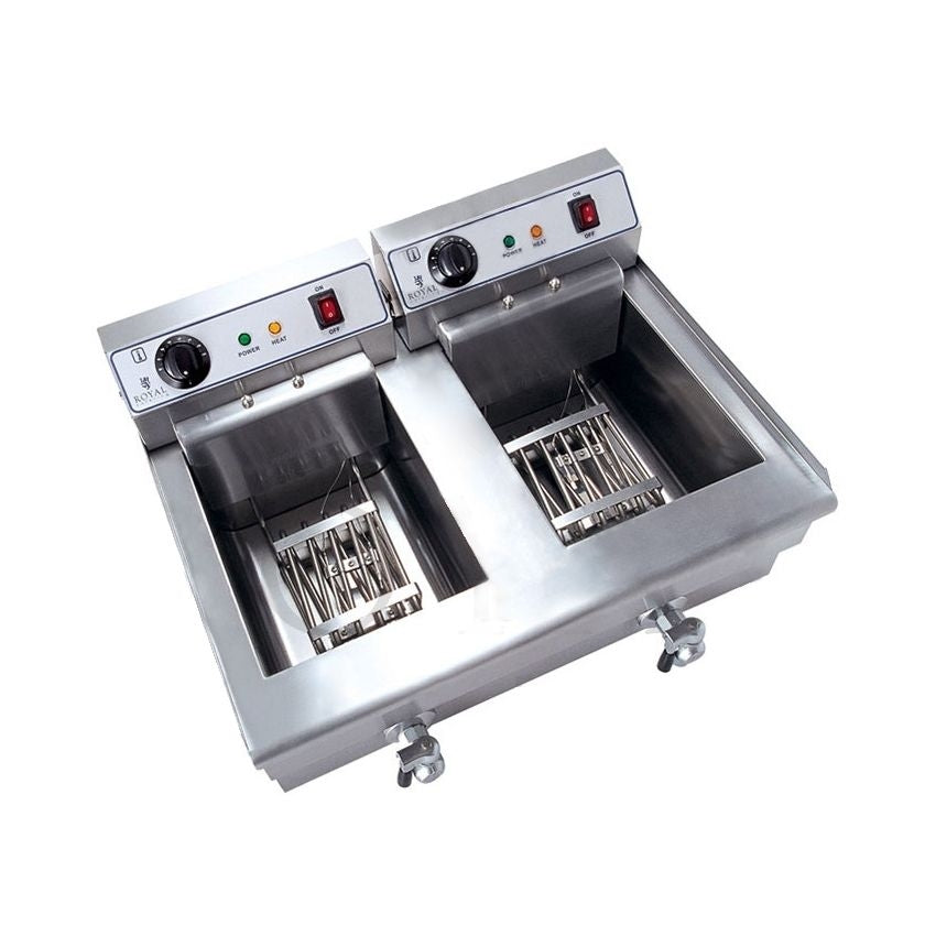 Friteuse acier inox 2 bacs 16 litres cuve et resistance amovible robinet vidange 380 V professionnelle 3614029 - Mathon - 2