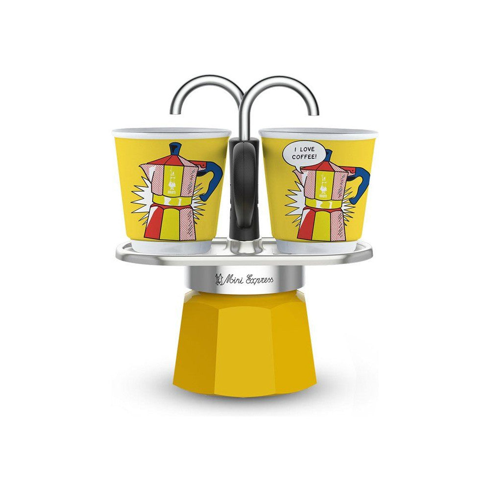 Set Cafetiere Italienne + 2 Tasses -   - Mini-express Lichtenstein - 100 Ml - Inox / Jaune Bialetti - Mathon - 1