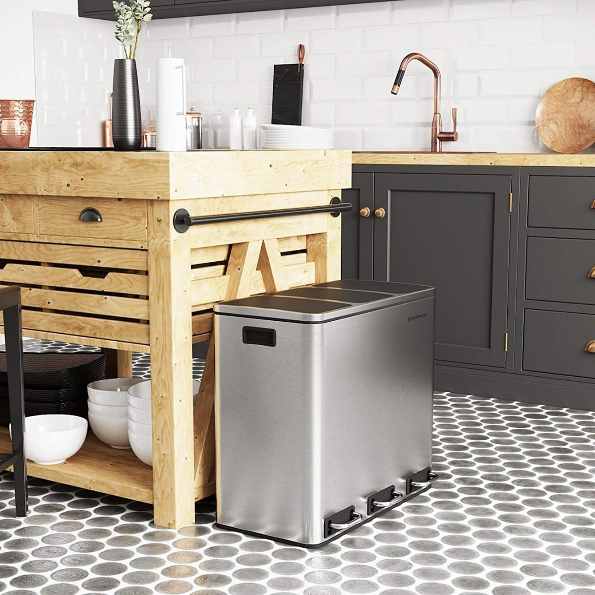 Poubelle de tri 3 bacs de 18L à pédales Calicosy - Mathon - 2