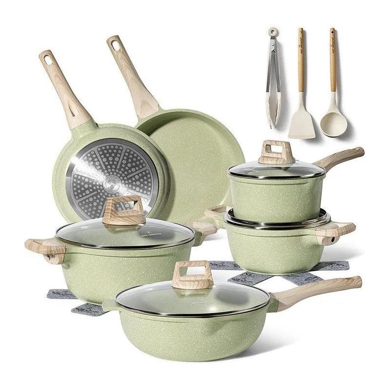 Batterie de cuisine 15 pièces Antiadhésif en Granit vert - Tous feux dont induction Just perfecto JL-787 Just Perfecto - Mathon - 1