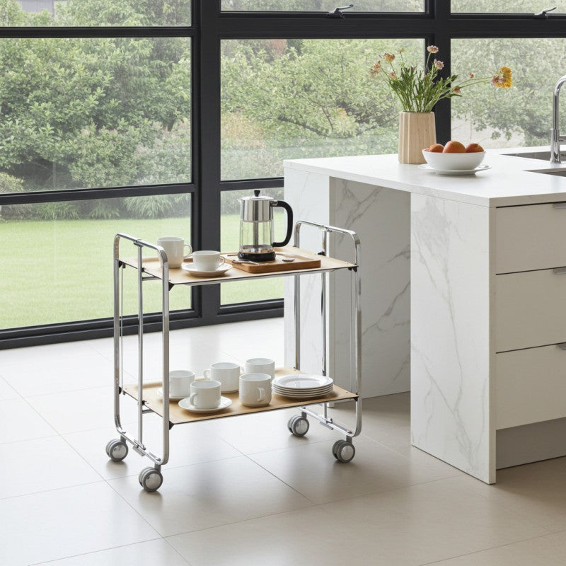 Desserte pliante 2 niveaux avec roulettes – structure chromée, bauhaus Don Hierro - Mathon - 2
