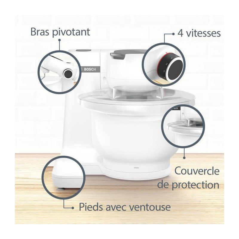 Robot Pâtissier   Serie 2 Mums2aw00 - 700 W - 4 Vitesses - 3,8 L - Blanc Bosch - Mathon - 4