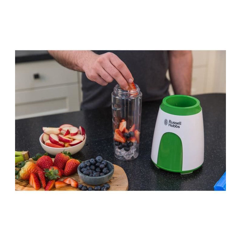 25160-56 Mixeur Blender Nomade 300w Mix & Go, 2 Bouteilles 600ml, 2 Couvercles Transport, 2 Tubes Rafraîchissants Russell Hobbs - Mathon - 4