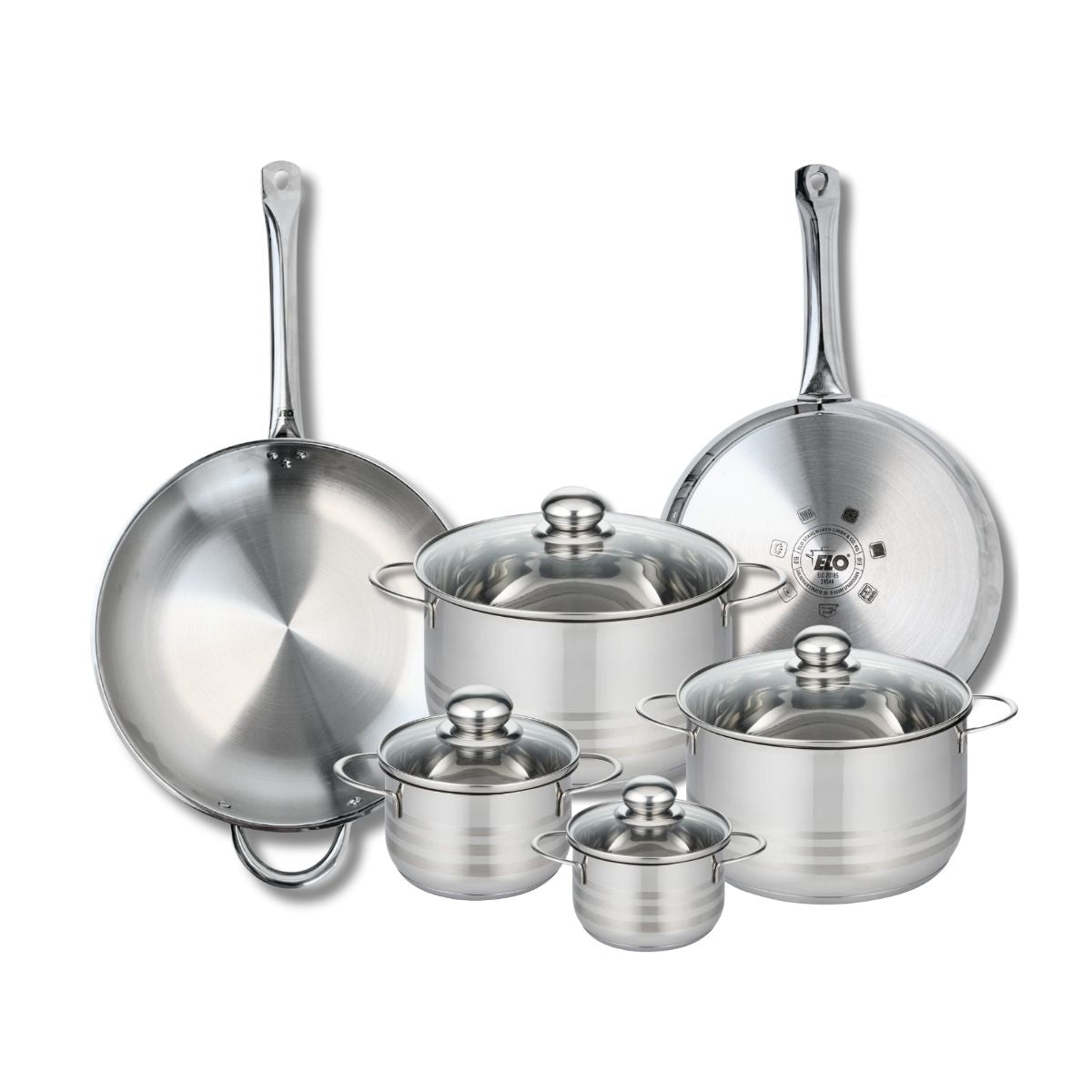 Ensemble de 2 Poêles de cuisson 28 et 32 cm et 4 faitouts 12, 14, 20 et 24 cm  Profi Brillant Elo - Mathon - 1