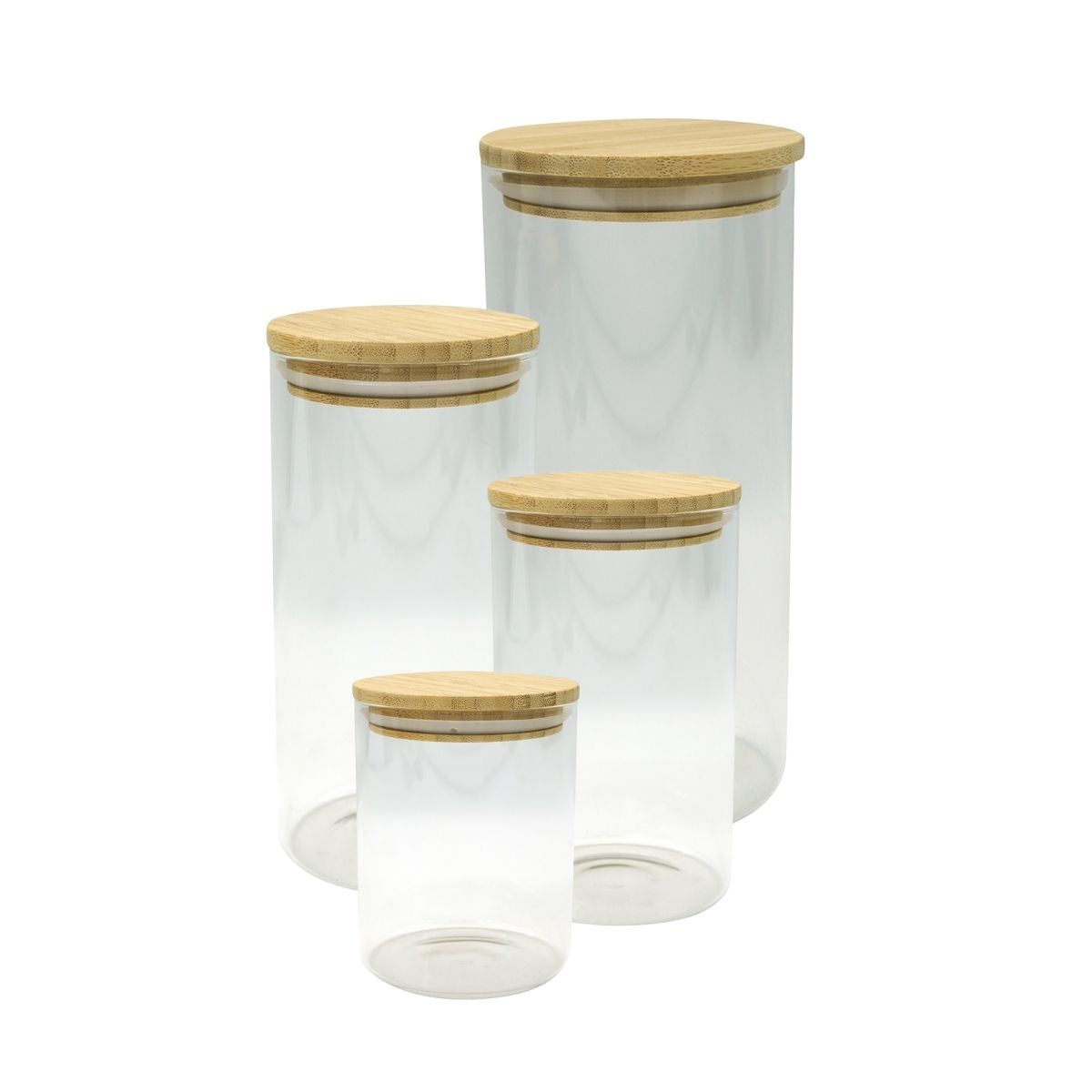 Set de 4 boîtes de conservation en verre avec couvercle en Bambou  Nature Fackelmann - Mathon - 1