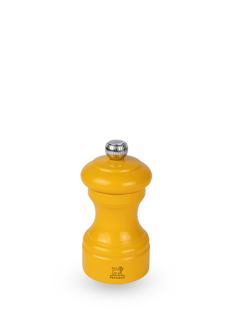 Bistro Moulin à sel manuel en bois laqué, jaune safran, 10 cm - 4in. Peugeot - Mathon - 1