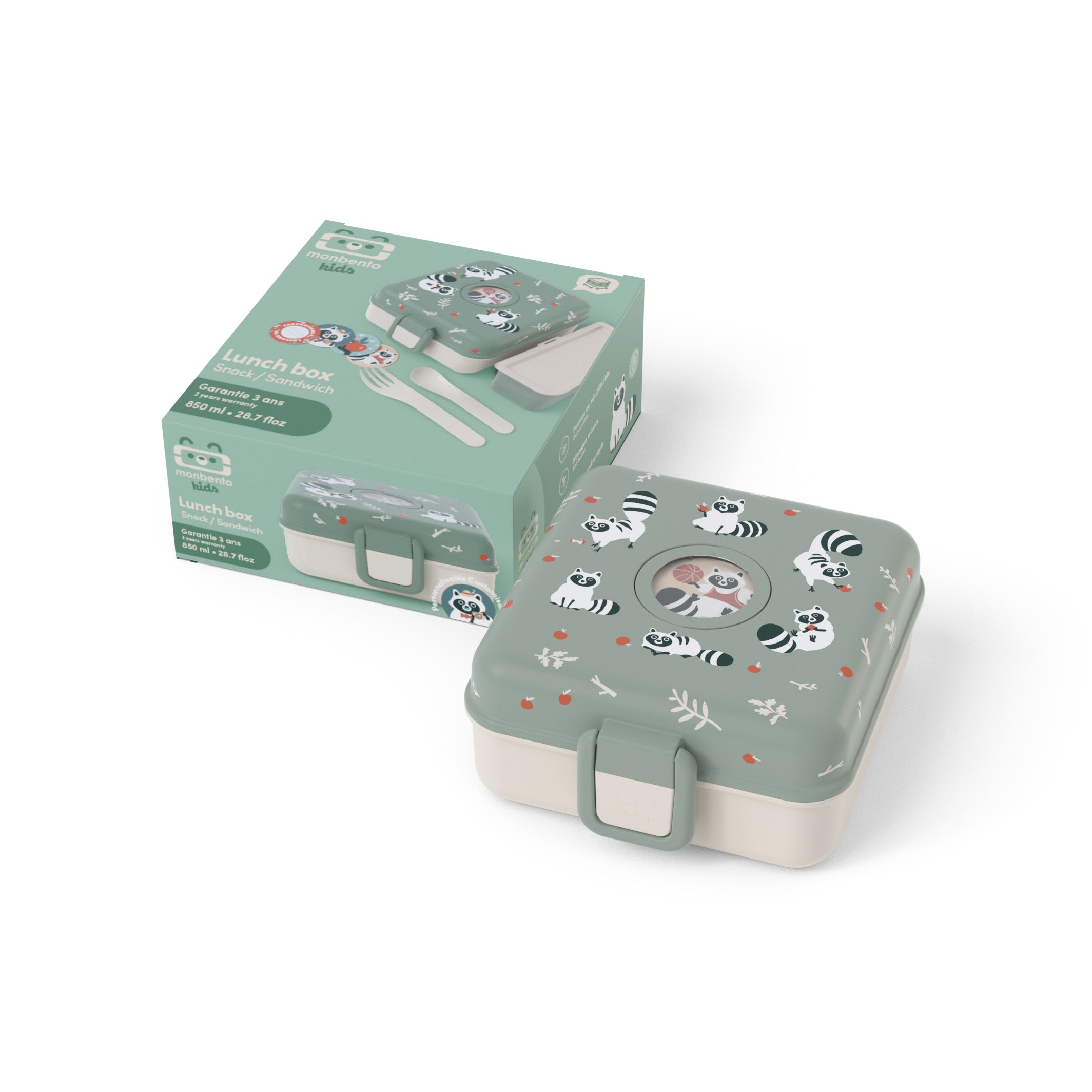 Boîte à sandwich enfant Snacky 850ml vert Raccoon Monbento - Mathon - 5