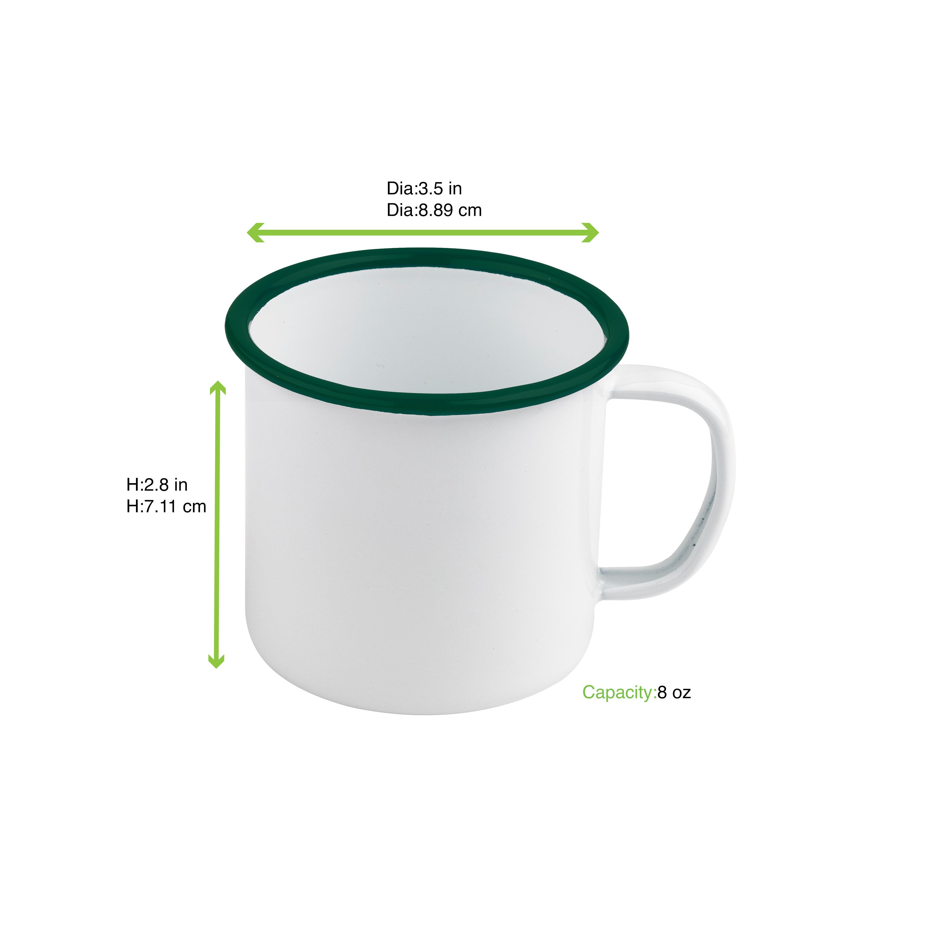 12Pcs - Mug Enamel blanc en acier émaillé à bord vert   H70mm 250ml FirstPack - Mathon - 2