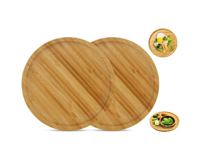Lot de 2 plateaux ronds en bambou naturel Vendos85 - Mathon