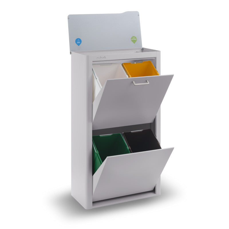 Poubelle cuisine de tri sélectif CUBEK, 4 compartiments de 20 litres, Gris Don Hierro - Mathon - 6