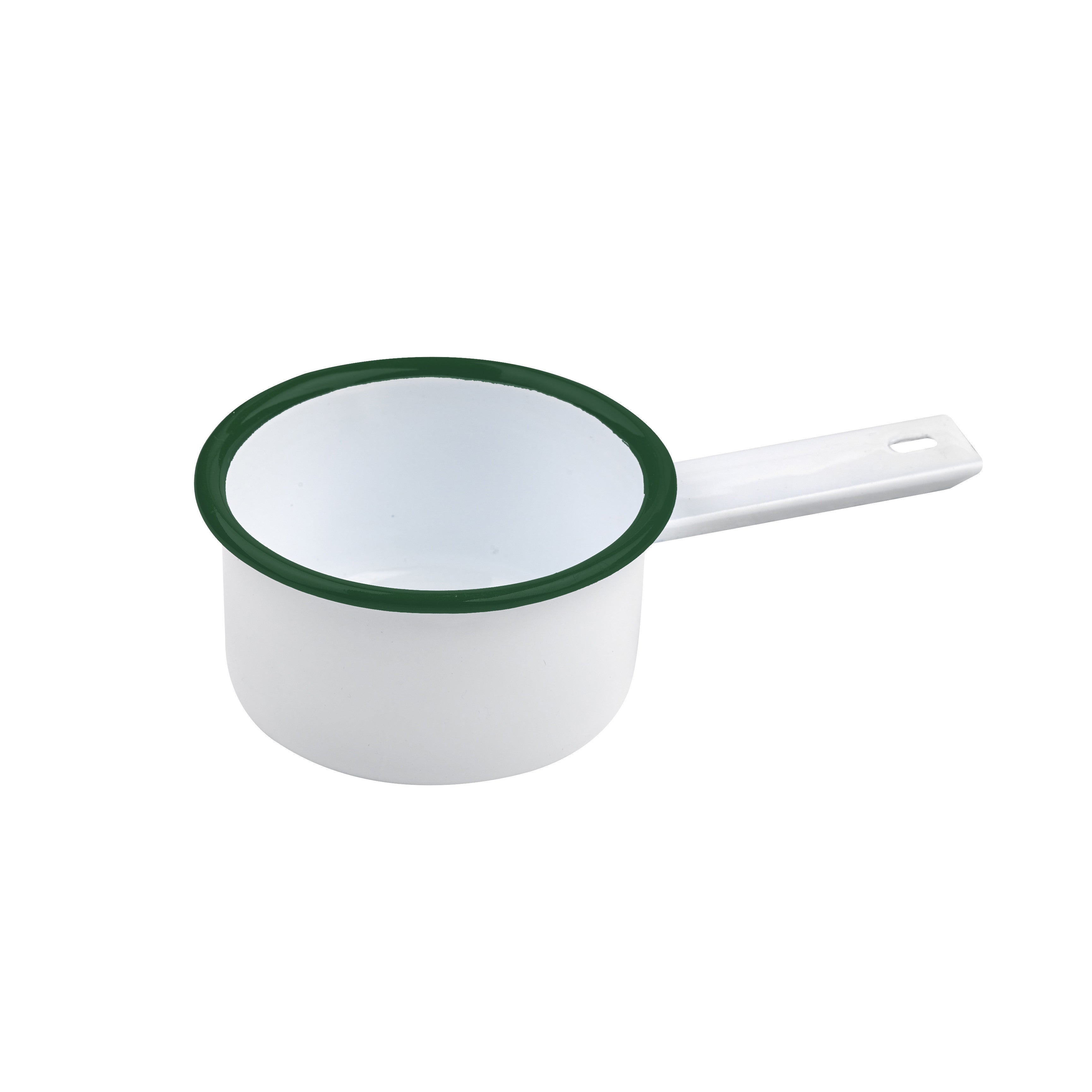 12Pcs - Mini casserole blanche en acier émaillé à bord vert   H47mm 200ml FirstPack - Mathon - 1