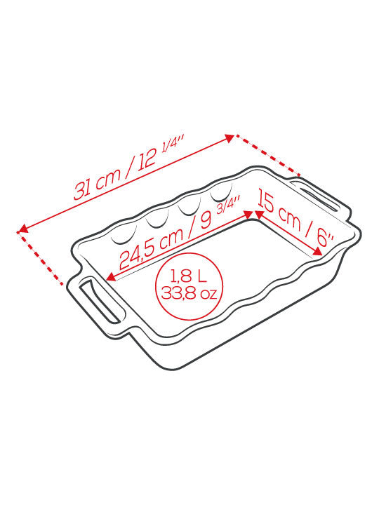 Délices Plat céramique four rectangulaire festonné gris argent 31 cm Peugeot - Mathon - 2
