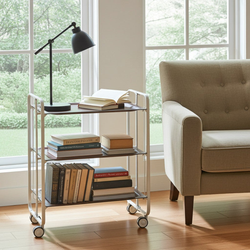 Desserte pliante 3 niveaux avec roulettes – structure blanche, bauhaus Don Hierro - Mathon - 4