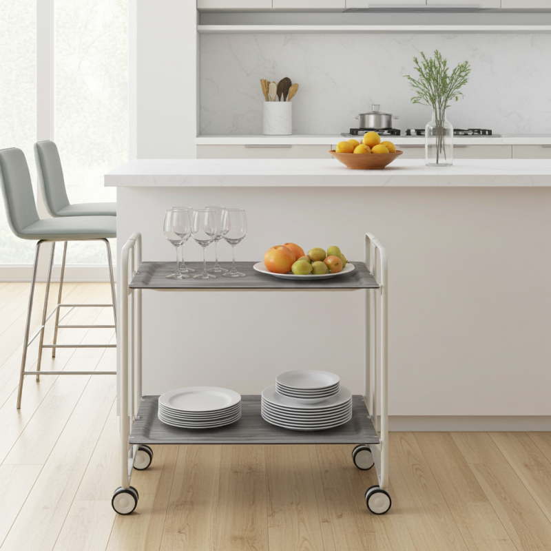 Desserte pliante 2 niveaux avec roulettes – structure blanche, bauhaus Don Hierro - Mathon - 2