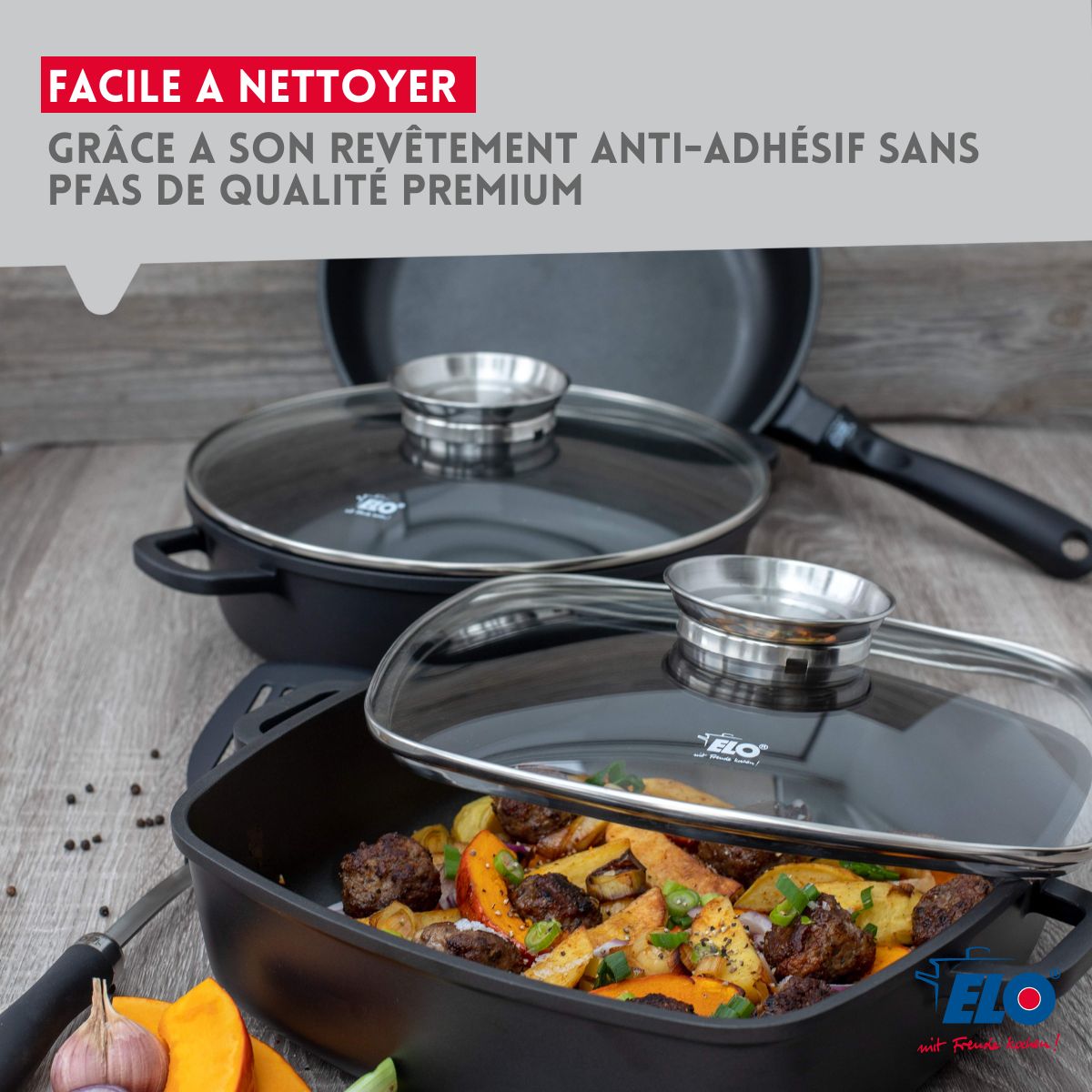 Set de 3 faitouts 16 cm 20 cm et 24 cm sans PFAS avec couvercles en verre  Alucast Elo - Mathon - 7