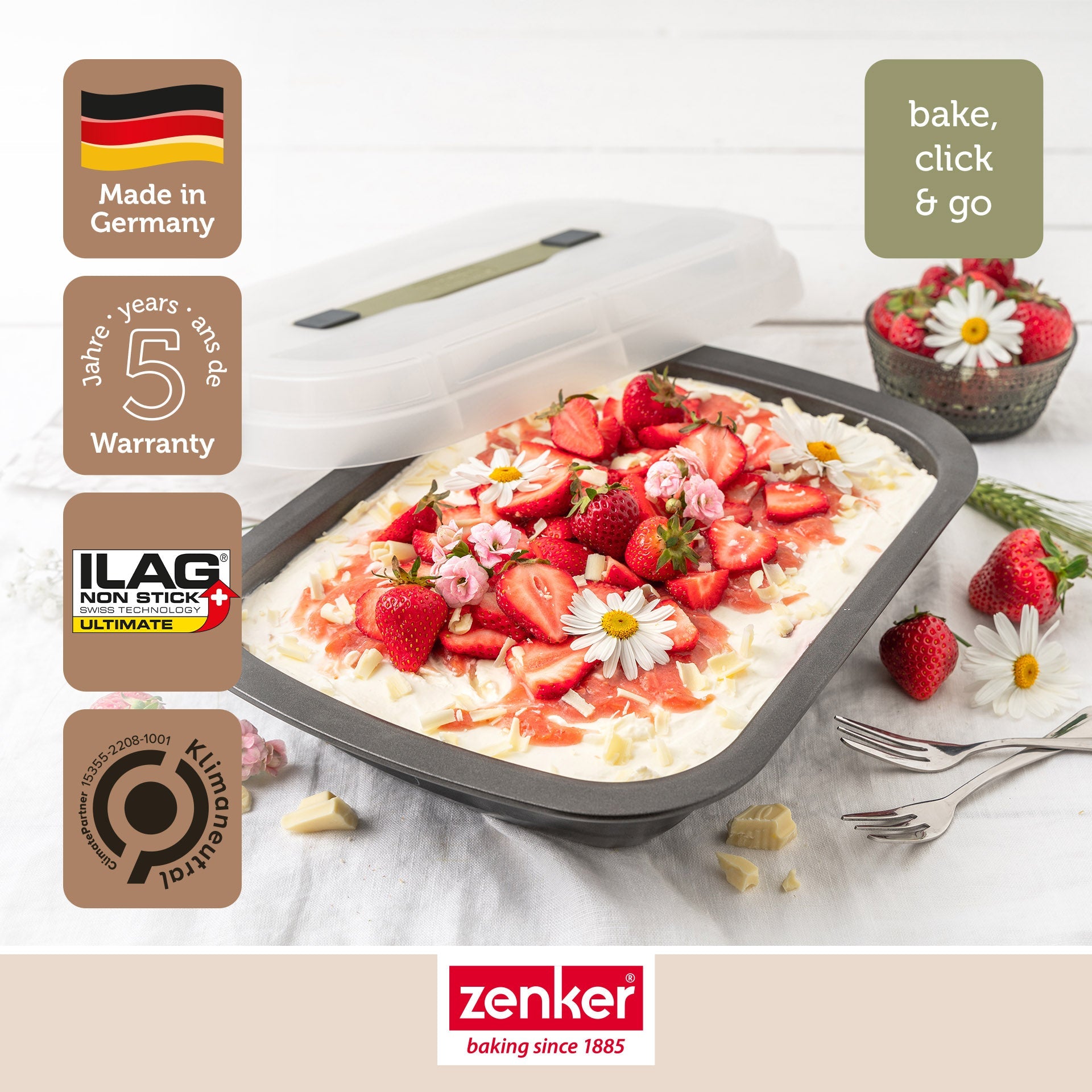 Ensemble de 2 Moules à gâteaux rectangulaire avec couvercle de transport 34 x 24 cm Zenker Bake Click and Go Zenker - Mathon - 2