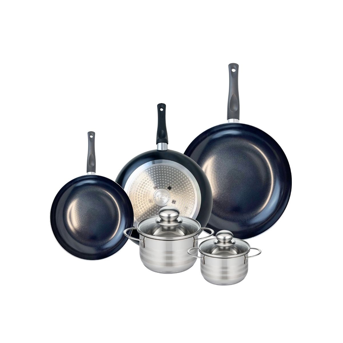 Ensemble de 3 Poêles de cuisson 20, 24 et 28 cm et 2 faitouts 12 et 14 cm  Prima Brillant Elo - Mathon - 1