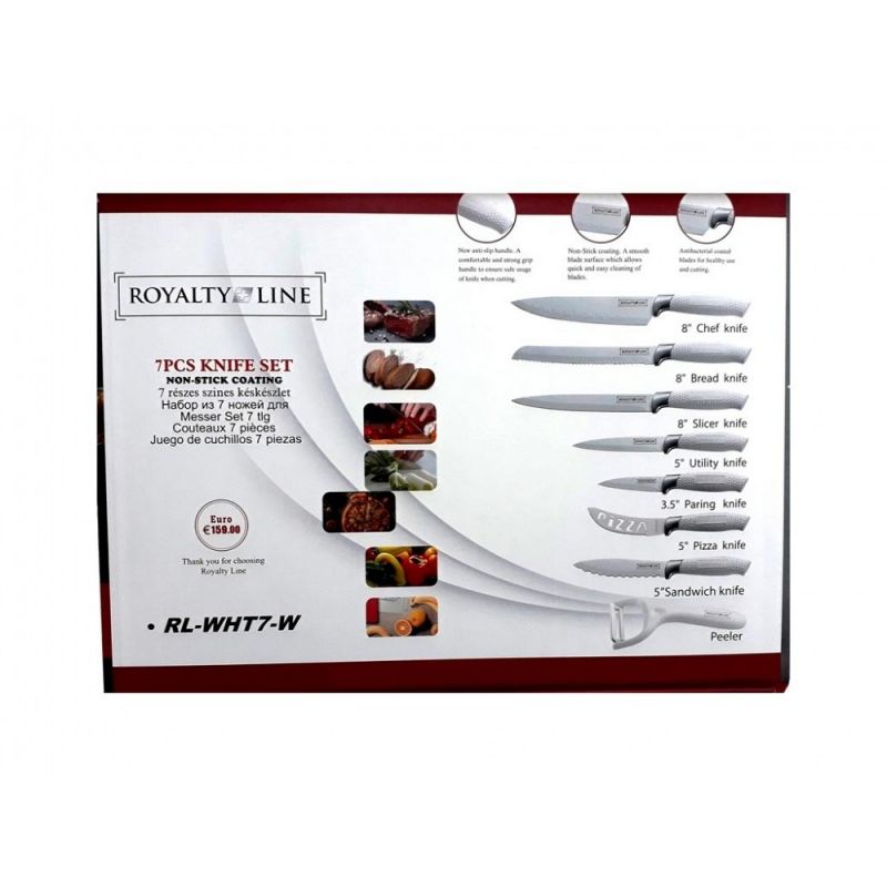 Ensemble de couteaux à revêtement antiadhésif 7 pièces avec éplucheur Blanc Royalty Line RLWHT7W Royalty Line - Mathon - 2