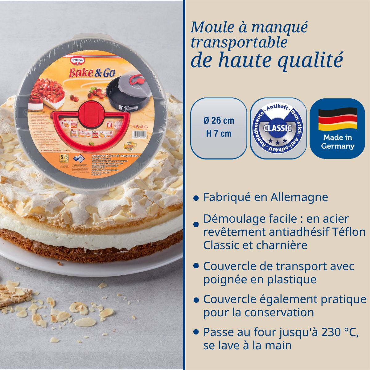 Ensemble de 2 Moules à manqué à charnière 26 cm avec couvercle de transport Dr. Oetker Bake and Go Dr. Oetker - Mathon - 3