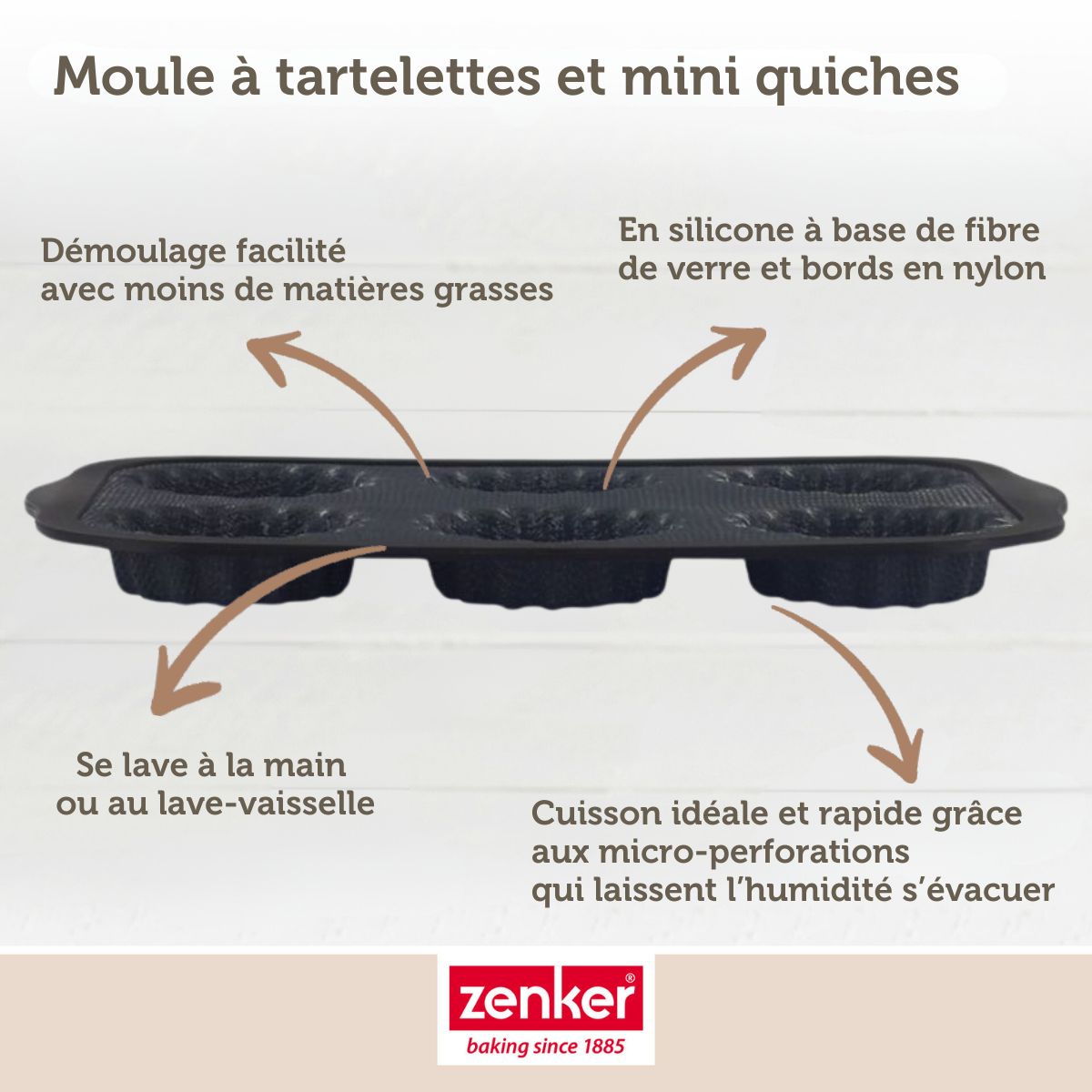 Moule 6 mini tartelettes 28 x 18 cm Zenker Silicone fibre de verre Zenker - Mathon - 6